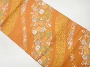 曲線に草花模様織出し名古屋帯